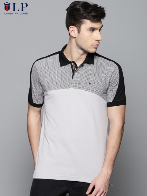

Louis Philippe Men Grey Printed Polo Collar T-shirt