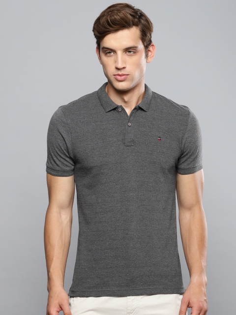 

Louis Philippe Sport Men Charcoal Grey Self Design Polo Collar T-shirt