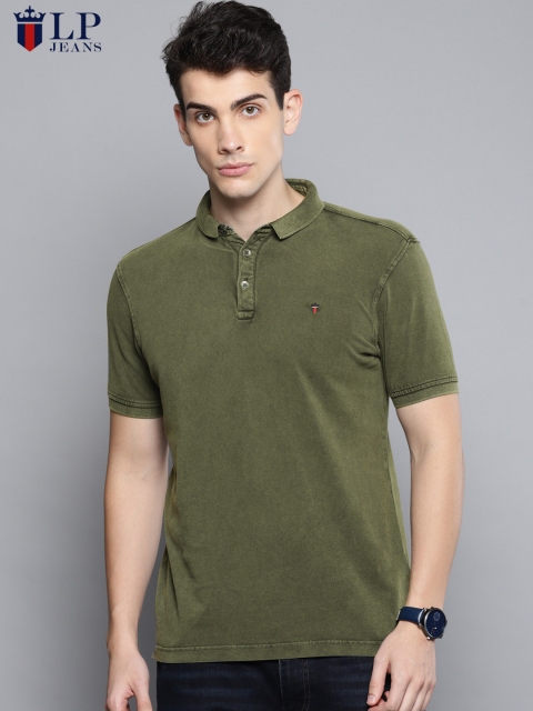 

Louis Philippe Jeans Men Olive Green Solid Polo Collar T-shirt