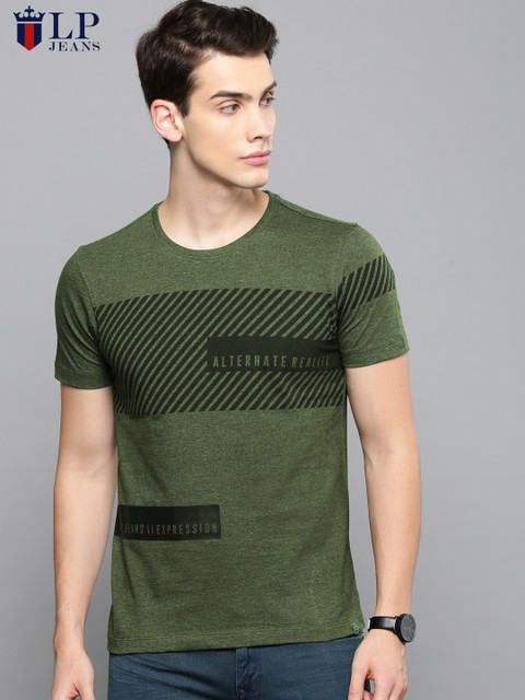 

Louis Philippe Jeans Men Olive Green Printed Round Neck T-shirt