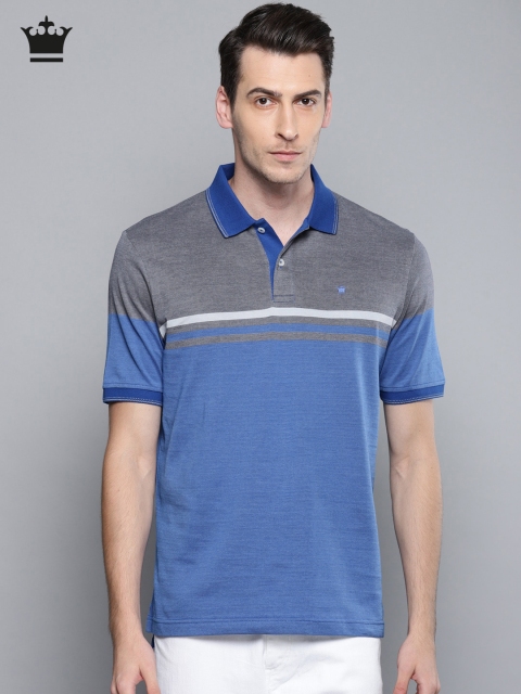 

Louis Philippe Men Blue & Grey Colourblocked Polo Collar T-shirt
