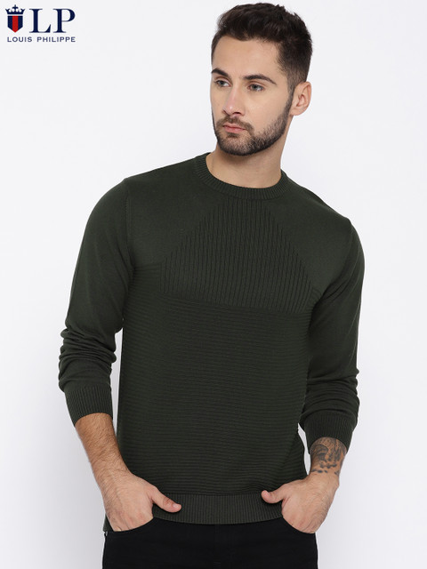 

Louis Philippe Sport Men Olive Green Ribbed Pullover