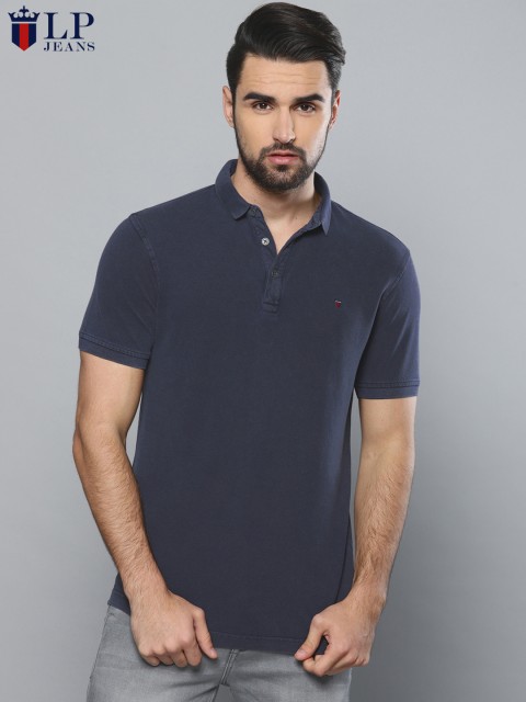 

Louis Philippe Jeans Men Navy Solid Polo Collar T-shirt, Navy blue