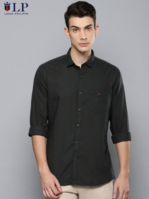 

Louis Philippe Sport Men Green & Navy Blue Slim Fit Checked Casual Shirt