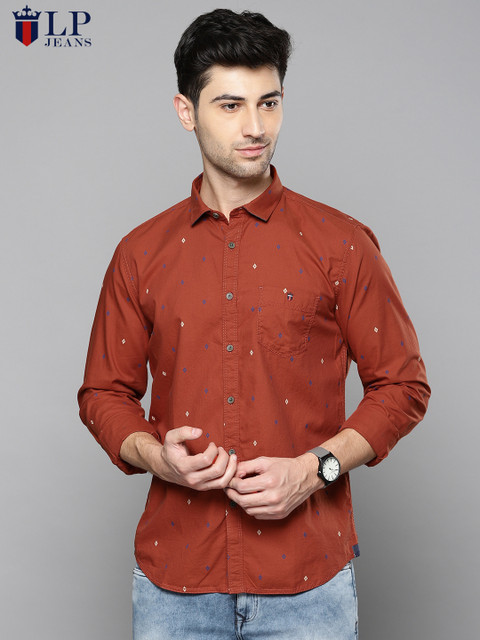 

Louis Philippe Jeans Men Rust Slim Fit Printed Casual Shirt