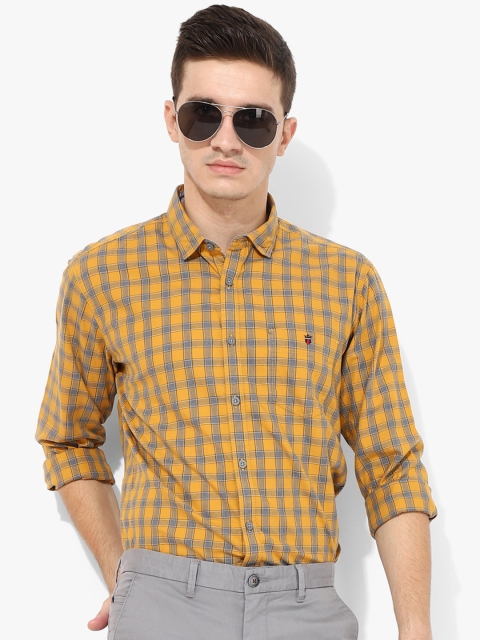 

Louis Philippe Jeans Men Yellow & Grey Slim Fit Checked Casual Shirt