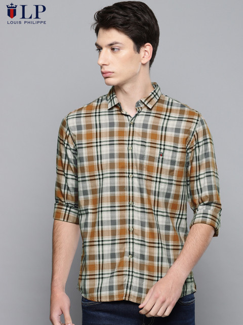 

Louis Philippe Sport Men Rust Brown & Grey Slim Fit Checked Casual Shirt