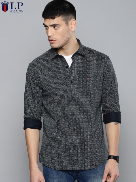 

Louis Philippe Jeans Men Navy Blue & White Slim Fit Printed Casual Shirt