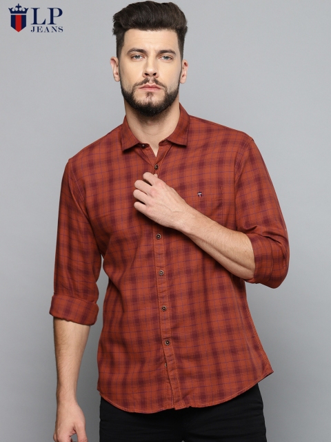 

Louis Philippe Jeans Men Red & Blue Slim Fit Checked Casual Shirt