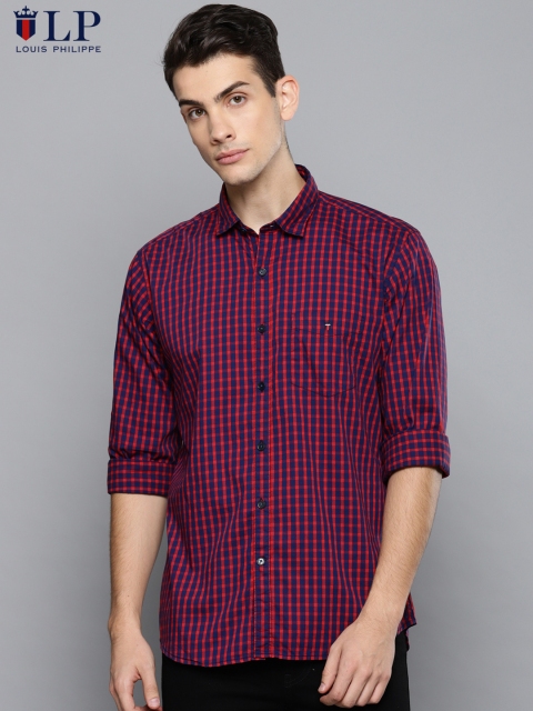 

Louis Philippe Sport Men Navy & Red Slim Fit Checked Casual Shirt, Navy blue