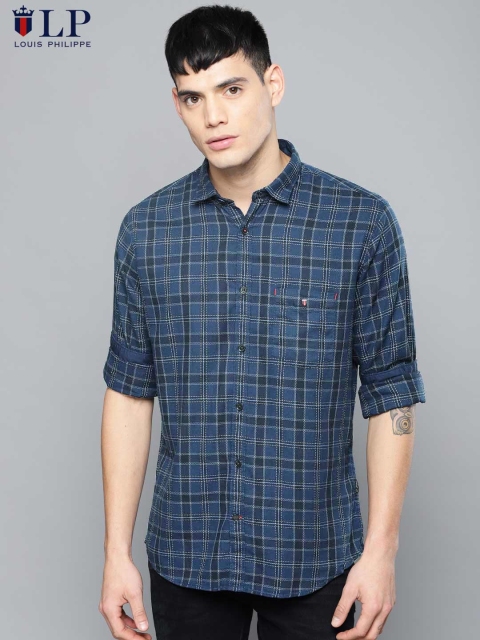 

Louis Philippe Sport Men Navy & white Slim Fit Checked Casual Shirt, Navy blue
