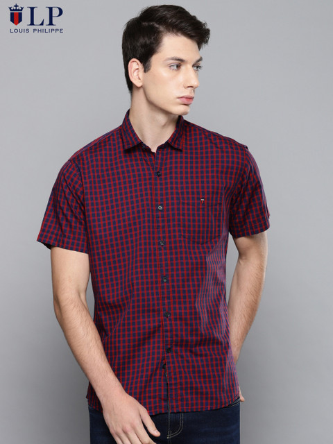 

Louis Philippe Sport Men Navy Blue & Red Slim Fit Checked Casual Shirt