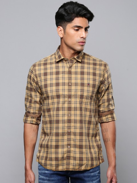 

Louis Philippe Jeans Men Khaki & Brown Slim Fit Checked Casual Shirt