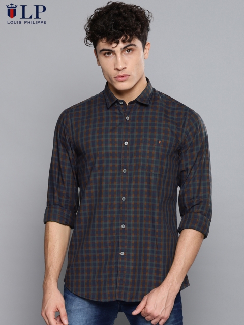 

Louis Philippe Sport Men Navy Blue & Brown Slim Fit Checked Casual Shirt