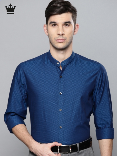 

Louis Philippe Men Blue Self-Design Formal Shirt