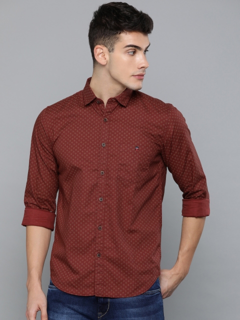 

Louis Philippe Jeans Men Maroon & Beige Super Slim Fit Printed Casual Shirt