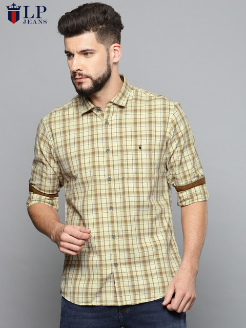 

Louis Philippe Jeans Men Beige & Blue Slim Fit Checked Casual Shirt
