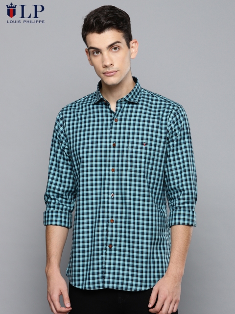 

Louis Philippe Sport Men Sea Green & Nay Blue Slim Fit Checked Casual Shirt