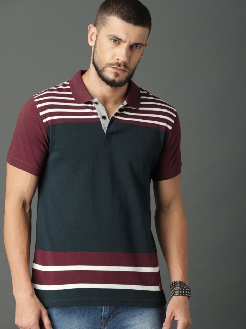

Roadster Men Navy Blue Colourblocked Polo Collar T-shirt