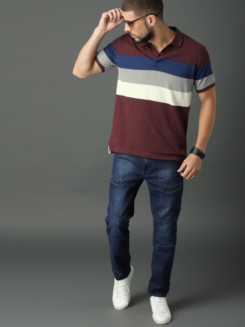 

Roadster Men Maroon Colourblocked Polo Collar T-shirt
