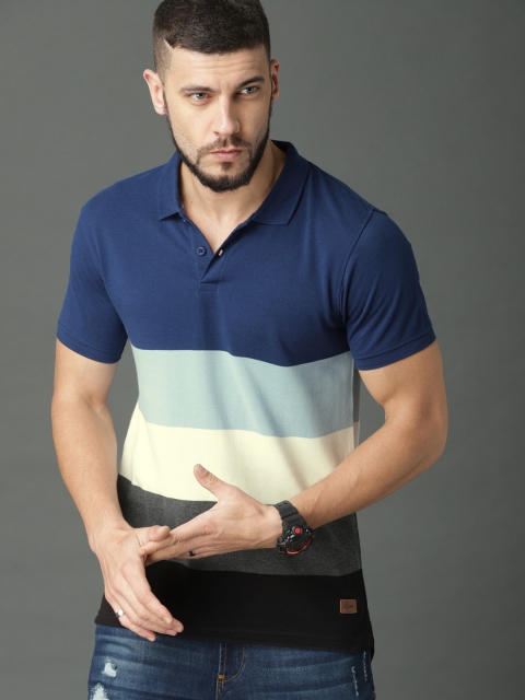 

Roadster Men Blue Colourblocked Polo Collar T-shirt