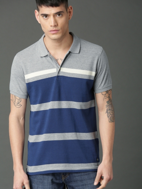 

Roadster Men Navy Blue Colourblocked Polo Collar T-shirt