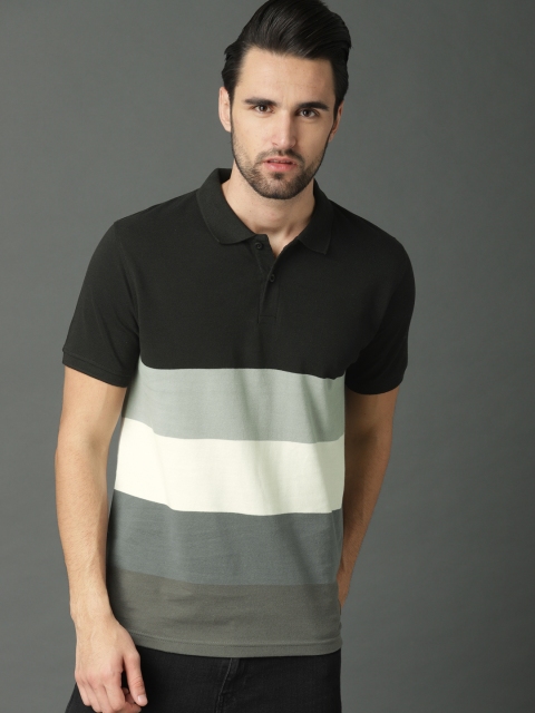

Roadster Men Black & Grey Colourblocked Polo Collar T-shirt