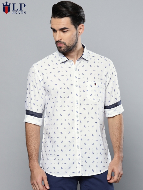 

Louis Philippe Jeans Men White & Blue Slim Fit Printed Casual Shirt