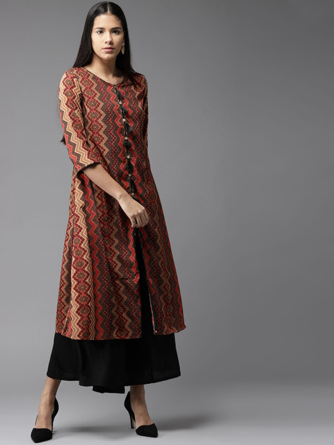 

HERE&NOW Women Red & Brown Printed A-Line Kurta