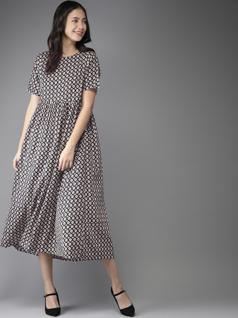 

HERE&NOW Women Navy Blue & White A-Line Dress
