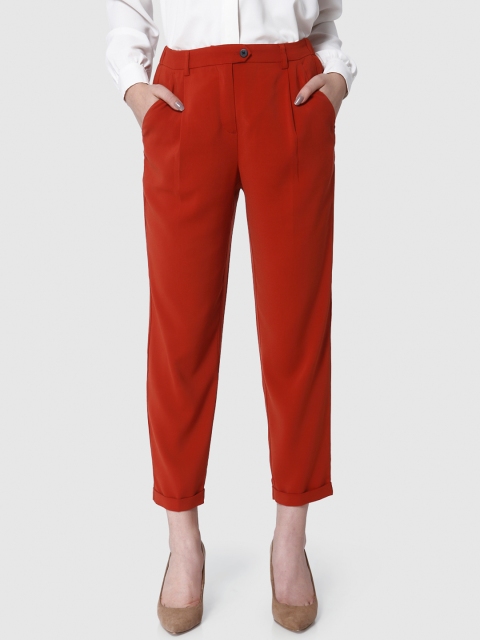 

Vero Moda Women Rust Orange Solid Cropped Trousers