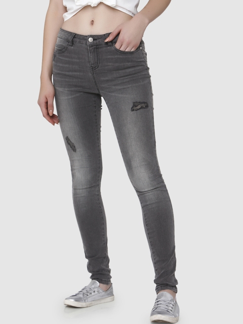 

Vero Moda Women Grey Skinny Fit Mid-Rise Low Distress Stretchable Jeans