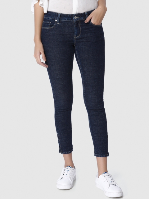 

Vero Moda Women Navy Blue Skinny Fit Mid-Rise Clean Look Stretchable Cropped Jeans