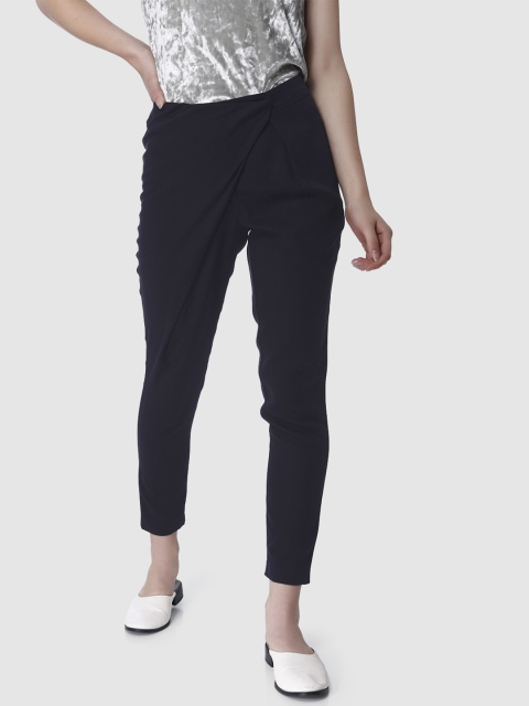 

Vero Moda Women Navy Blue Regular Fit Solid Regular Trousers