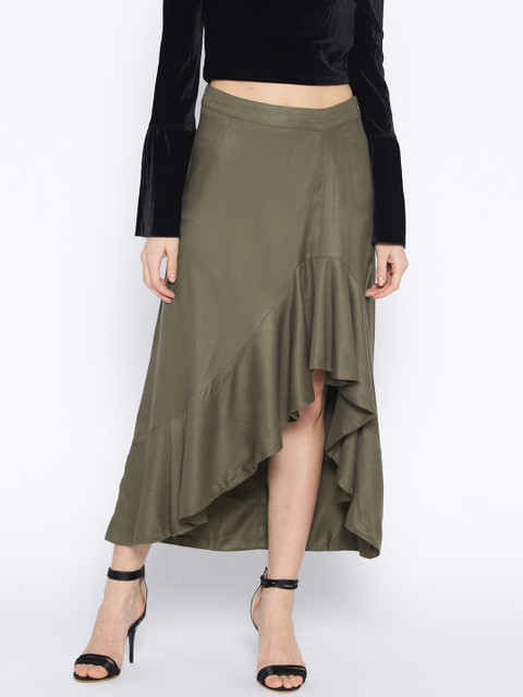 

Vero Moda Women Olive Green Solid A-Line Skirt