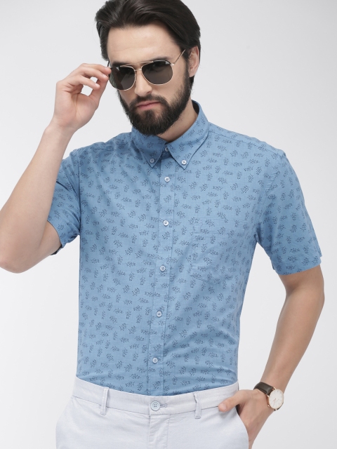 

Indian Terrain Men Blue & Navy Blue Slim Fit Printed Casual Shirt