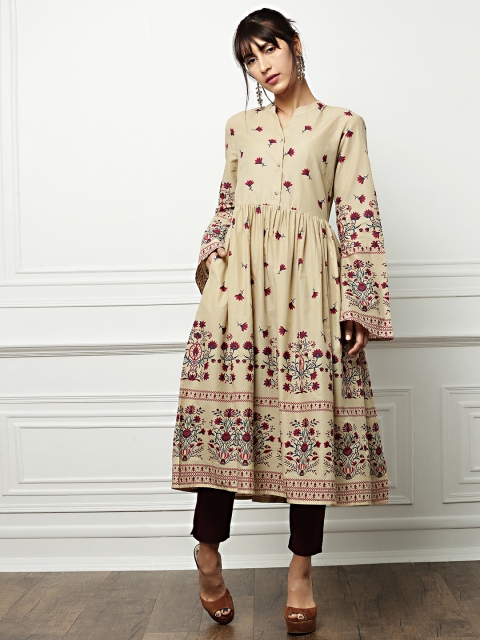 

all about you Women Beige Printed A-Line Kurta