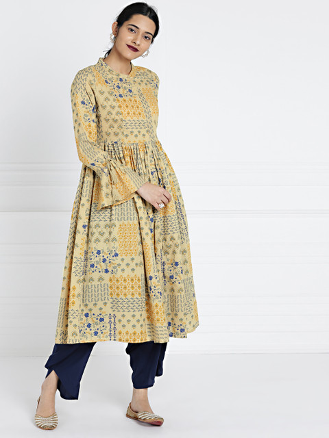 

All About You Women Beige Printed A-Line Kurta