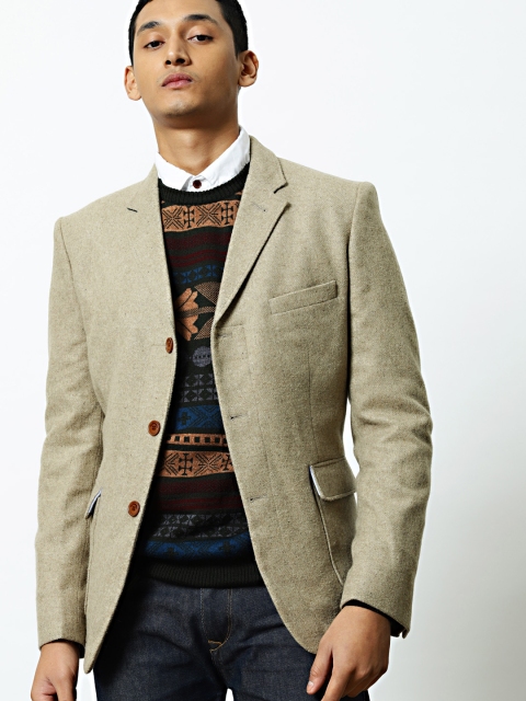 

Mr Bowerbird Men Camel Brown Solid Wool Tailored Fit Single-Breasted Travel Blazer