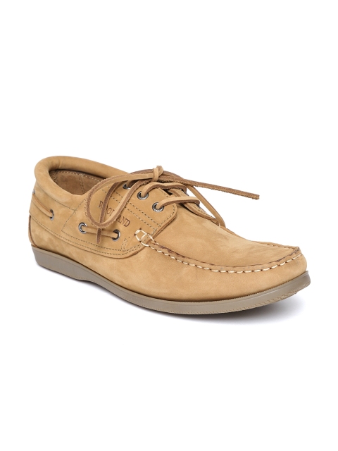 

Woodland Men Camel Brown Nubuck Leather Boat Shoes