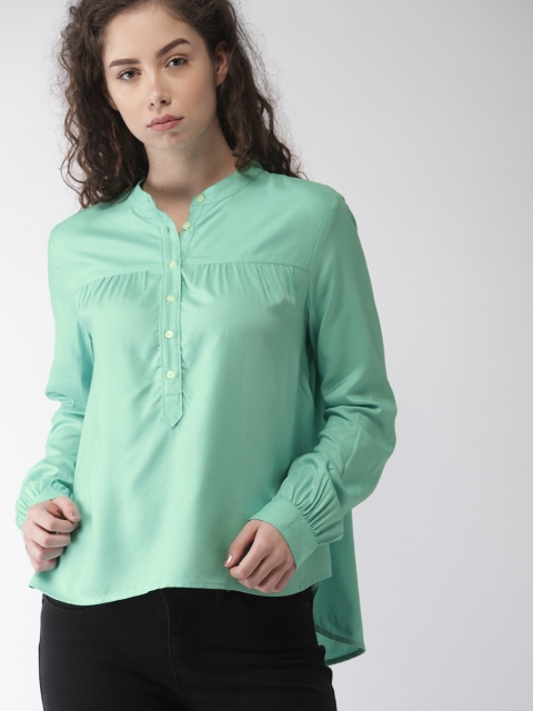 

Levis Women Sea Green Solid High-Low Top