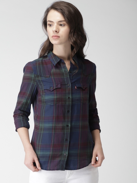 

Levis Women Blue & Purple Slim Fit Checked Casual Shirt