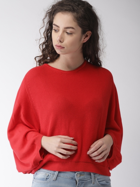 

Levis Women Red Solid Boxy Pure Cotton Top