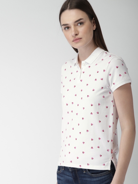 

Levis Women White Printed Polo Collar T-shirt