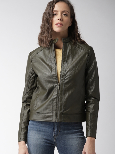 

Levis Women Olive Green Solid Biker Jacket