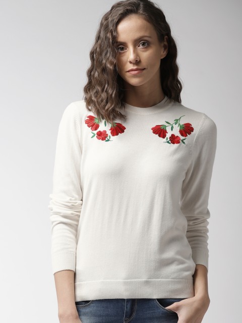 

Levis Women Off-White Solid Embroidered Pullover