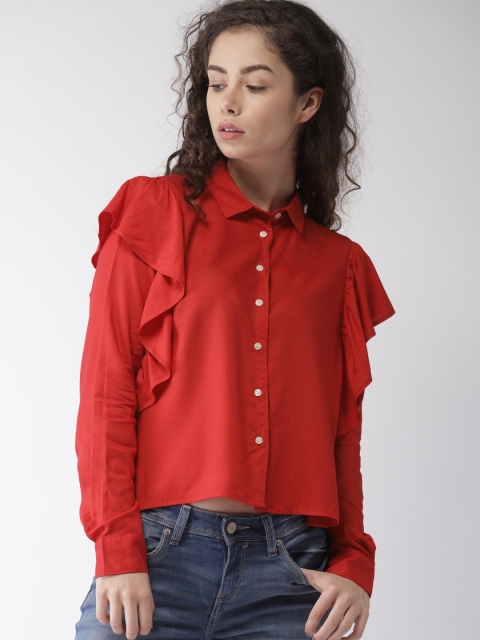 

Levis Women Red Solid Shirt Style Ruffle Top