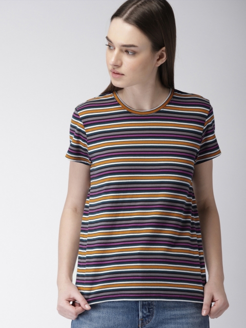 

Levis Women Multicoloured Striped Round Neck Pure Cotton T-shirt, Multi
