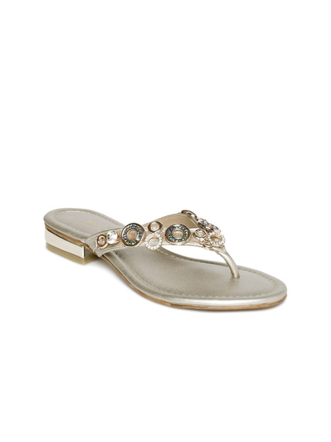 

Inc 5 Women Silver & Gold-Toned Embellished T-Strap Flats