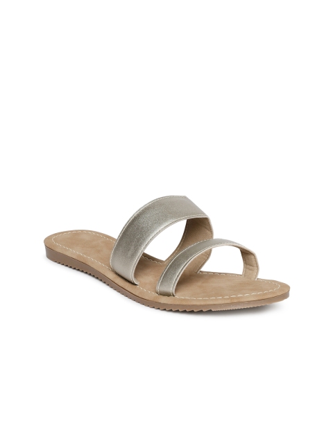 

Inc 5 Women Gold-Toned Solid Synthetic Open Toe Flats
